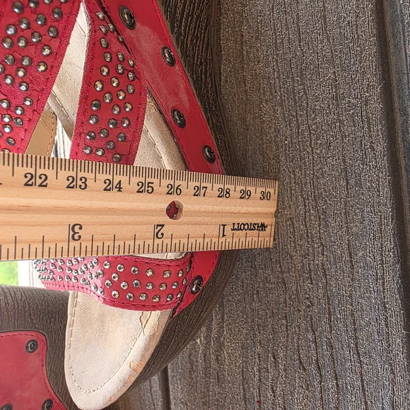 Red Studded Women's Sandals - Picture 5 of 7